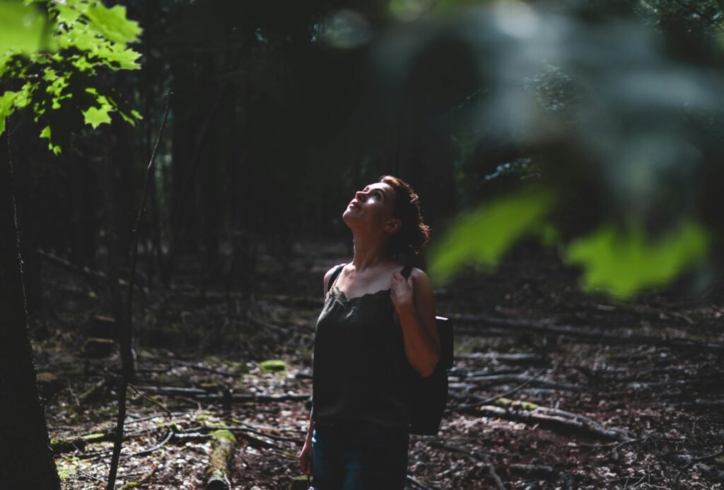 a woman on a forest therapy experience Lake Como